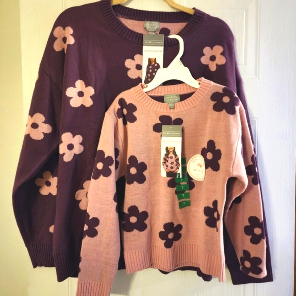 Mommy & Me Floral Patterned Sweater - Pink and Purple